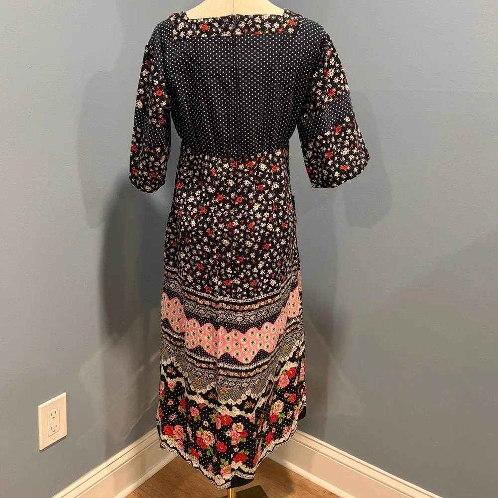 Vintage Prairie Floral Empire Waist Midi Dress Cottagecore Boho - Picture 6 of 8